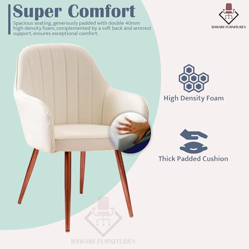 Image of Set of 2 Accent Chair for Living Room | Modern Armchair in Soft Velvet Fabric with Sturdy Legs | Premium Chair for Home Living Room Bedroom Restaurent | (Bronze Legs, White)