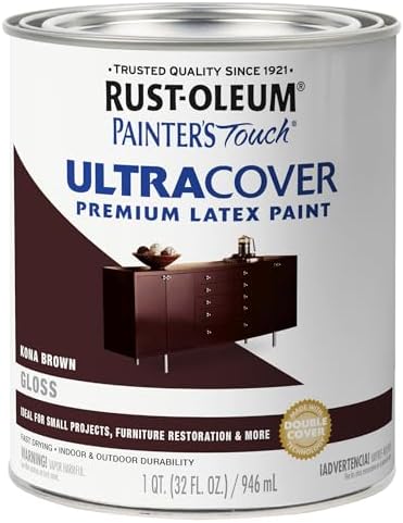 Rust-Oleum Brush On Enamel Paint 1977502 Painters Touch Latex, 1-Quart, (Pack of 1), Gloss Kona Brown, 32 Fl Oz