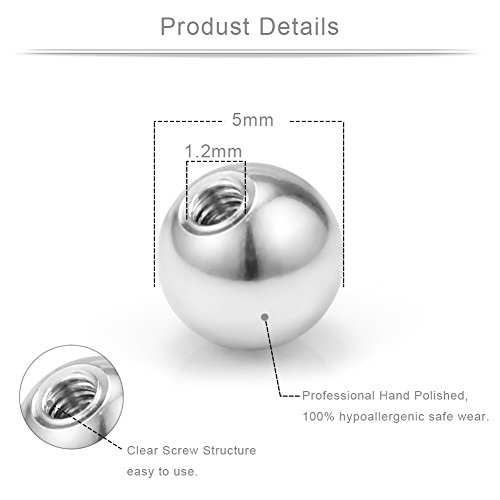 Ruifan 30Prs(60Pcs) 5Mm Externally Threaded 16G Replacement Balls Body Jewelry Piercing Barbell Parts For Tongue Belly Navel Nipple Ring Pearl Gilitter Sild Glow In Dark #TOP1