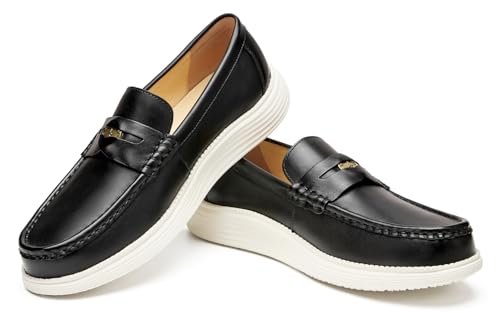 Image of Journey West Men's Lightweight Leather Penny Loafers Dress Sneakers, Business Casual Slip-on Loafers Shoes, Genuine Leather Breathable Walking Shoes