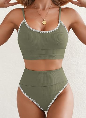 Image of Herseas Women 2 Piece High Waisted Bikini Sets Color Block Popular Swimsuits 2026 Summer Beach Swim Best Bathing Suits