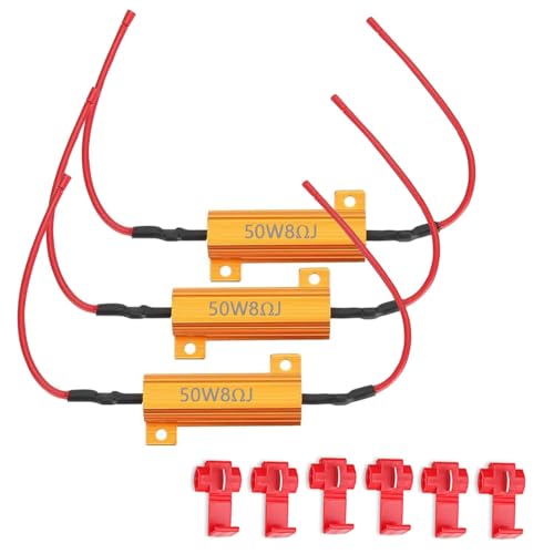 Hoembpn 3 piezas 50W 8OHM Resistencia de Carga LED Resistencia de Potencia Decodificador (Eliminar Parpadeo/Código de Error) para Coche LED Faro Delantero Señal de Giro Bombilla DRL Lámpara Antiniebla