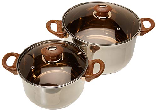Uniware Stainless Steel Cookware Set (12 Pcs Stainless Steel Brown Handle Pot and Pan set)