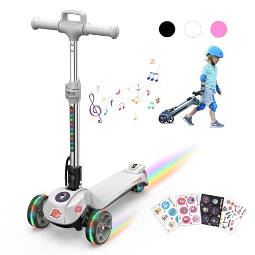 iScooter iK2 Electric Scooter for Kids Ages 3-8, Bluetooth Features, Thumb Accelerator, Colorful Lights, 3 Adjustable Height Toddler Motorized Scooters, Foldable Scooter for Kids