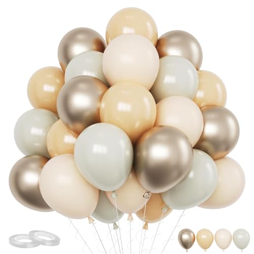 Image of Funhot Beige Balloon Set, 60PCS Nude Birthday Balloons, 12Inch Sand White Apricot Double Stuffed Balloon Neutral Champagne Gold Balloons for Birthday Baby Shower Wedding Boho Bride Party Decorations