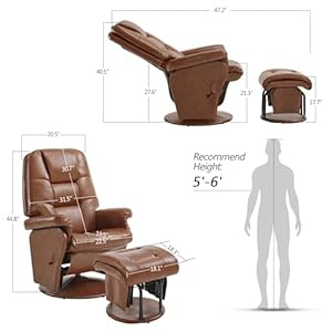 MCombo Swivel Glider Recliner with Ottoman Reclining Chair with Adjustable Back Faux Leather Upholstered Lounge Chair for Living Room Bedroom 4800 Brown
