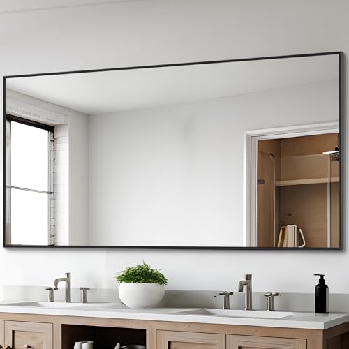 Image of DESBING Black Bathroom Mirror for Wall, 30x55 Inch Rectangle Mirrors with Metal Frame, Modern Vanity Wall Mirror Decor for Entryway Hangs, Bathroom Living Room Horizontal or Vertical