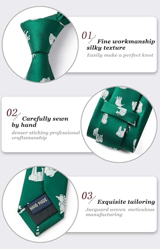 Image of HISDERN Ties for Men Classic Animal Tie and Pocket Square Set Jacquard Woven Silk Neckties Handkerchief Wedding Party
