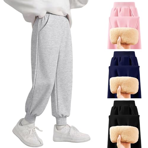 Boys Girls Fleece Lined Sweatpants Elastic Waist Soft Unisex Jogger Youth Cute Fall Winter Warm Pants with Pockets