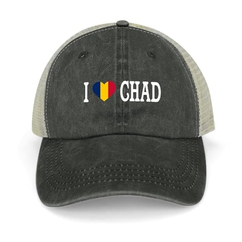 Yelolyio I Love Tchad Casquettes de baseball en coton avec drapeau du Tchad Chapeau de soleil Chapeaux patriotiques pour hommes et femmes Casquettes en maille Casquettes de sports de plein air