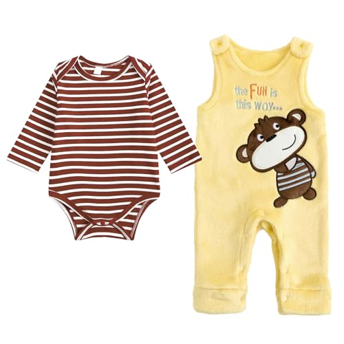 JiAmy Newborn Baby Outfit Baby Fleece Overalls Toddler Flannel Onesie Romper Two-piece Set Monkey 0-3 Months