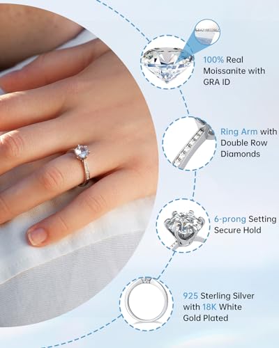 Engagement Rings for Women 3.0CT, Wedding Band for Her D Color VVS1 Clarity, 925 Sterling Silver 18K White Gold Plated Anniversary Ring, Promise Diamond Ring for Women4