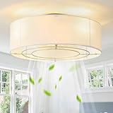 MizWacky Low Profile Ceiling Fans with Lights, 20' Flush Mount Ceiling Fan with Light, Boho Bladeless with 6 Speeds, Rattan Remote Control for Bedroom, Nursery, Living Room