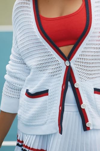 Image of LifeShe Women's Crochet Cardigan Sweaters Lightweight Knitted Long Sleeve Hollow Out Preppy Beach Cover Up White