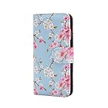 32nd Floral Series - Design PU Leather Book Wallet Case Cover for Apple iPhone 6 & 6S, Designer Flower Pattern Wallet Style Flip Case With Card Slots - Spring Blue