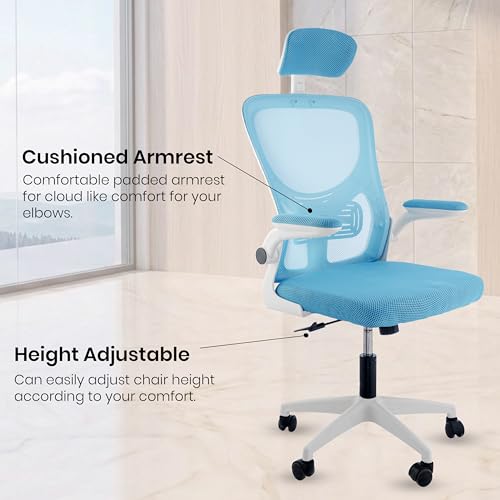 Image of Casa Copenhagen Blue White | High Back Imported Mesh Fabric Boss Office Chair | Y Design Ergonomic Back Support | 2D Aero Design Adjustable Armrests | Synchro Tilt Lock Mechanism Support