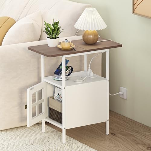 Farmhouse Narrow Side Table with Charging Station - 3-Tier End