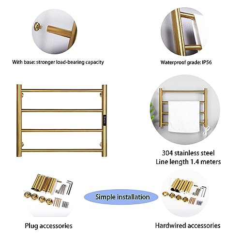 Handtuchwärmer mit integriertem Timer, goldener Handtuchwärmer fürs Badezimmer, Wandmontierter Handtuchwärmer fürs Badezimmer, elektrischer Handtuchhalter mit Heizung, Edelsta(Silver-Plug-in)