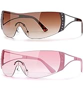 DQbhzh Y2K Glasses 2000s Sunglasses Cool Glasses Rimless Y2K Sunglasses for Women Men Trendy Shie...