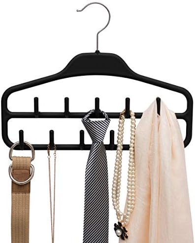 Belt Hanger Rack Holder for Closet, Sturdy Belt Organizer with 360 Degree Swivel, 11 Large Sturdy Belt Hooks, Non Slip Rubberized Belt Storage, Black