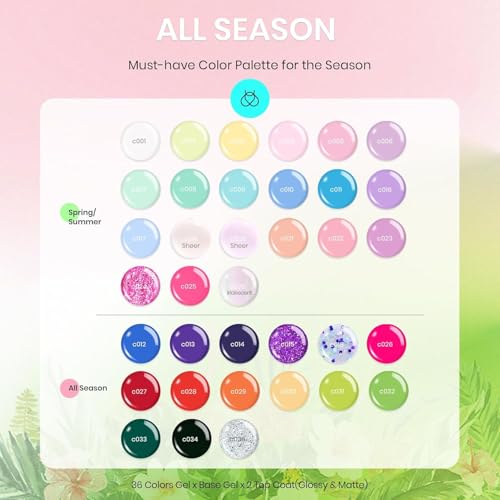 beetles Gel Nail Polish Set, 36 Colors Pink White Nude Yellow Red Glitter Gel Polish with Base Matte&Glossy Top Soak off Uv Led Salon DIY Home Floral Rhapsody Valentines Gifts for Women