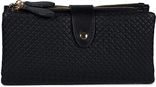 styleBREAKER Portefeuille Femme avec Surface gaufrée carrée, Fermeture à Bouton-Pression, Portefeuille à Fermeture éclair, Look rétro 02040132, Couleur:Noir