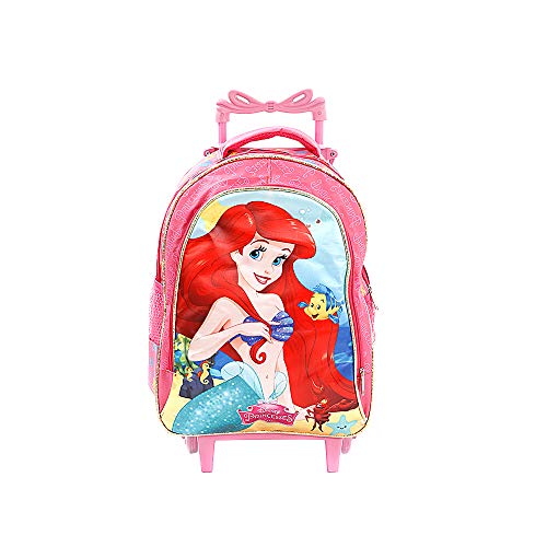 Kit Mochila Infantil Escolar Pequena Sereia Ariel com Rodinha