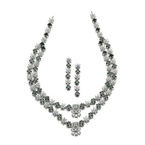 Image of ZENEME Rhodium-Plated American Diamond Studded Star Shaped Layered Necklace With Earrings Jewellery Set For Girls and Women