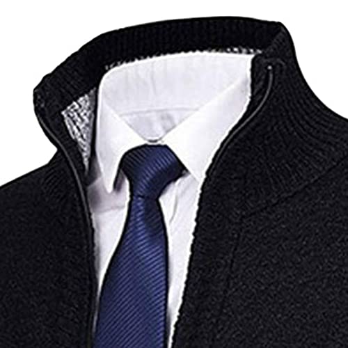 JEShifangjiusu Men's Full Zip Cardigan Sweater Stand Collar Casual Knitted Sweater Slim Fit Cable Knitted Sweater with Pocket, Black, X-Large3
