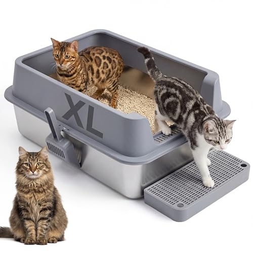Arenero de Acero Inoxidable Cerrado Extra Grande para Gatos miniatura 1