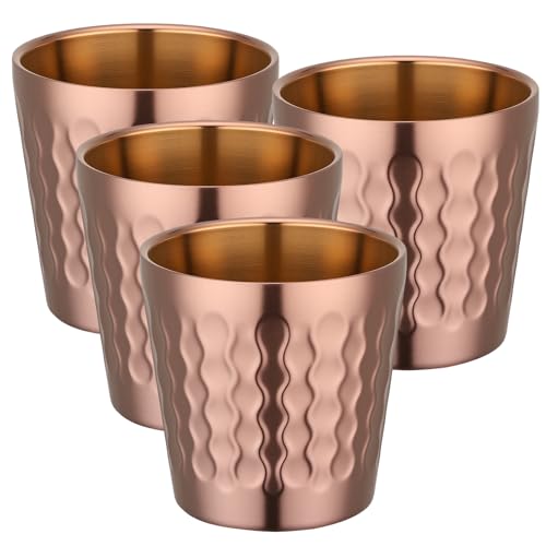 Beasea Stainless Steel Cups, 4 Pack 6 oz Double Wall Small Metal Stackable Insulated Cups Portable Drinking Tumblers Unbreakable Drink Glasses for Home Office Restaurant Party Camping - Rose Gold