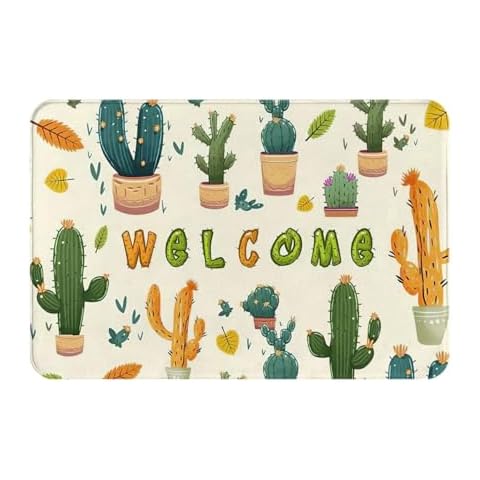 Cactus Plant Bathroom Rugs Botanical Welcome Bath Mat Non Slip Entryway Washable Absorbent Floor Rugs Carpet for Bedroom Kitchen Dining Laundry Living Room Office 24x16inch Cover