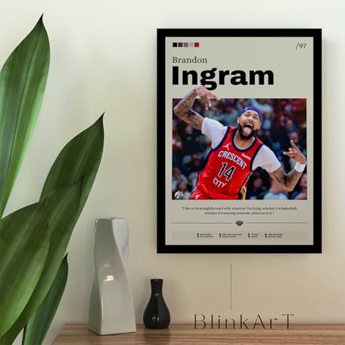Image of BLINKART Brandon Ingram | Nba Basketball Player | Synthetic Wood Photo Framed Wall Hanging Poster Room & Office Bedroom Living Boys And Girl Room Home Wall Hanging | 13x10 Inches