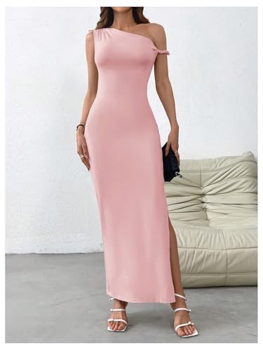 Milumia Women's One Shoulder Twisted Asymmetrical Neck Sleeveless Bodycon Maxi Dresses4