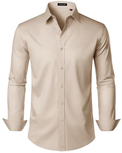 Lusead Dress Shirts for Men Tan Long Sleeve Wrinkle Free