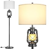 BrightHome Farmhouse Lantern Floor Lamp with LED Night Light - Rustic Tall Standing Lamp for Living