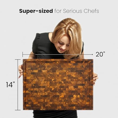 Extra Large End Grain Butcher Block Cutting Board [1.5" Thick]. Made of Teak Wood and Conditioned with Beeswax, Flaxseed Oil & Lemon Oil. 20" x 14" Chopping Board by Ziruma. - Thumbnail 5