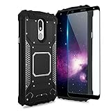 TJS Phone Case for LG Stylo 5/Stylo 5 Plus/Stylo 5V/Stylo 4/Stylo 4 Plus/Q Stylus Plus/Q Stylus Alpha, with [Full Coverage Tempered Glass Screen Protector] Aluminum Magnetic Support Cover (Black)