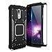 TJS Phone Case LG Stylo 4/LG Stylo 4 Plus/LG Q Stylus/LG Q Stylus Plus/LG Q Stylus Alpha, with [Full Coverage Tempered Glass Screen Protector] Aluminum Magnetic Support Metal Plate Back (Black)