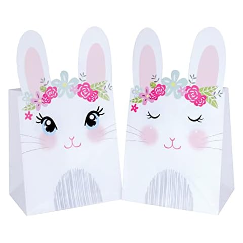 WEEPA 20 Pack Easter Paper Bags for Kids Easter Cute Bunny Paper Treat Bags Party Favor Gift Candy Bags for Birthday Baby Shower Cover