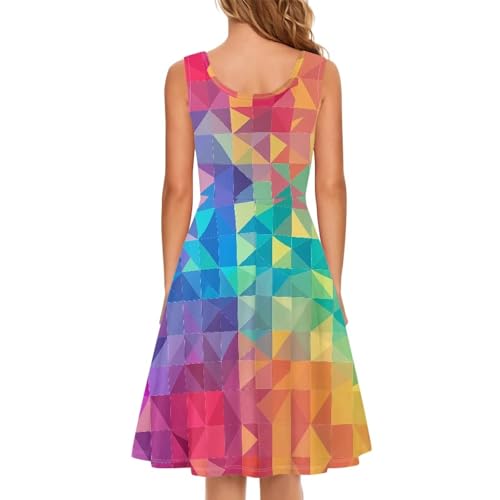Image of TOADDITDO Women's Sleeveless O Neck Beach A-Line Party Coctail Tank Dresses Flared Sundress