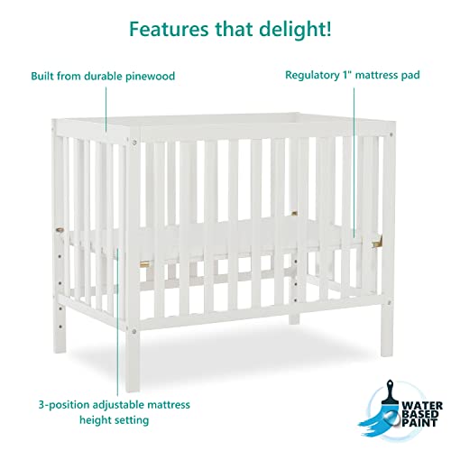 Dream On Me Edgewood 4-In-1 Convertible Mini Crib In White, Jpma Certified, Non-Toxic Finish, New Zealand Pinewood, With 3 Mattress Height Settings, Included 1" Mattress Pad #TOP4