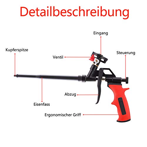 Schaumpistole, selbstreinigende Schaumpistole, PU Expanding Foam Gun, Schaumpistole Teflon beschichtet (PTFE), geeignet zum Abdichten, Füllen, Abdichten, für den Heim und Bürogebrauch
