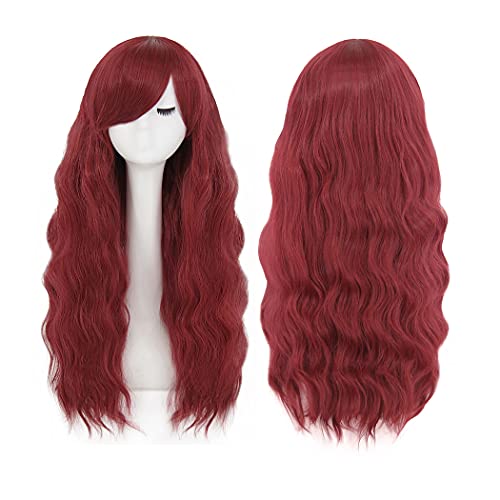 Mildiso Wine Red Wigs for Women Long Curly Wavy Burgundy Hair Wig Natural Cute Colorful Wig with Breathable Wig Net Perfect for Daily Party Cosplay M062BU