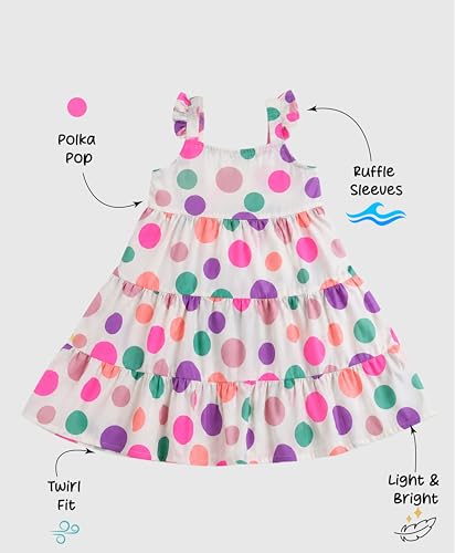 Image of The Magic Wand Kids Girls Printed Cotton Summer Dresses, Knee Length Sleeveless Casual Western Stylish One Piece Fit & Flared Frock for Beach & Vacations