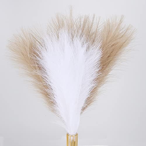 RADCANE 4 Pezzi Erba di Pampa Bianche Fiore di Canna di Erba Artificiale 44cm/17.32in Erba Finta per Decorazioni Faux Pampas Artificiale per La Decorazione della Casa