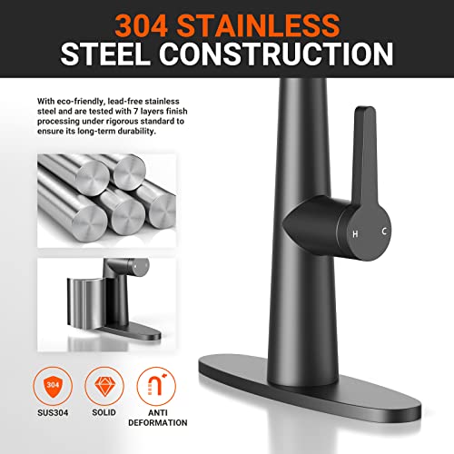 Kitchen Faucet With Pull-Down Sprayer, Lepo Matte Black 4-Function Kitchen Pull Out Faucet, Modern High Arc Single Handle Kitchen Utility Rv Bar Sink Faucets With Deck Plate (Matte Black) #TOP3