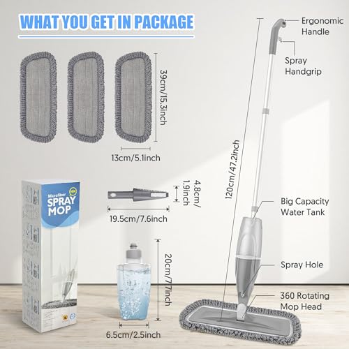 Wischmopp mit Sprühfunktion – EXEGO Bodenwischer mit Sprühmopp Spray Mop Floor Mop mit 3X...