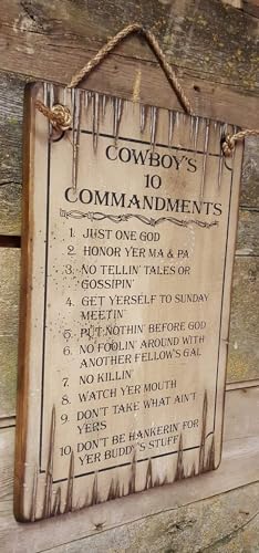 Eletina Wooden Signs/Cowboy's 10 Commandments, Western, Antiqued Wooden Sign Kitchen Cafe Pub Decor, Wood wal Art, Rustic Wood Decor Gift 8x12 INCH