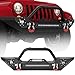 LEDKINGDOMUS Rock Crawler Front Bumper for 07-18 Jeep Wrangler JK and JK Unlimited, Built-in 90W LED Light Bar w/ 2x 60W Fog Light, Wiring Harness, Winch Plate and D-rings Textured Black